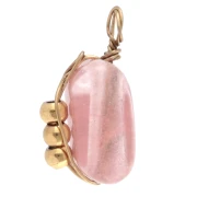 Breloque rectangle 13x6 mm gemme teintée Strawberry quartz - Acier inox 304 Doré
