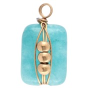 Breloque rectangle 13x6mm pierre gemme Amazonite teintée Acier inox 304 Doré x1