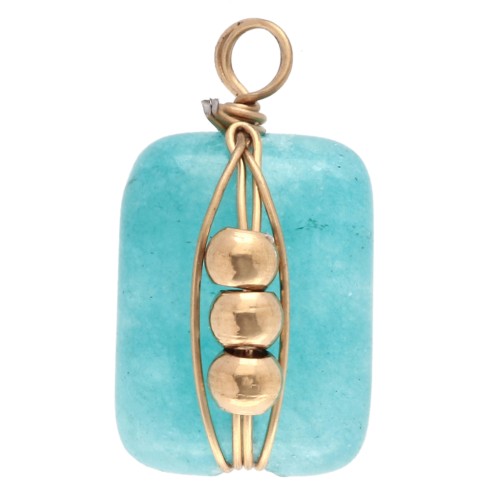 Breloque rectangle 13x6 mm - pierre gemme Amazonite bleu Acier inox 304 Doré x1