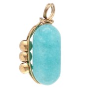 Breloque rectangle 13x6 mm - pierre gemme Amazonite bleu Acier inox 304 Doré x1