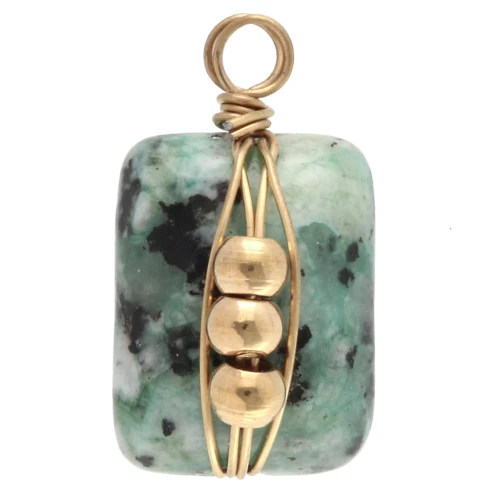 Breloque rectangle 13x6 mm pierre gemme Turquoise African Acier inox 304 Doré x1