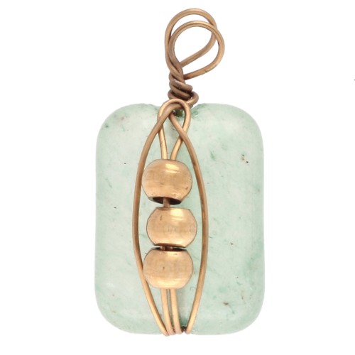 Breloque rectangle 13x6 mm - pierre gemme teintée Aventurine - Acier inox 304 Doré