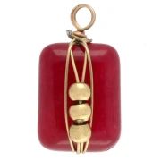 Breloque rectangle 13x6 mm pierre gemme teintée Cornaline - Acier inox 304 Doré