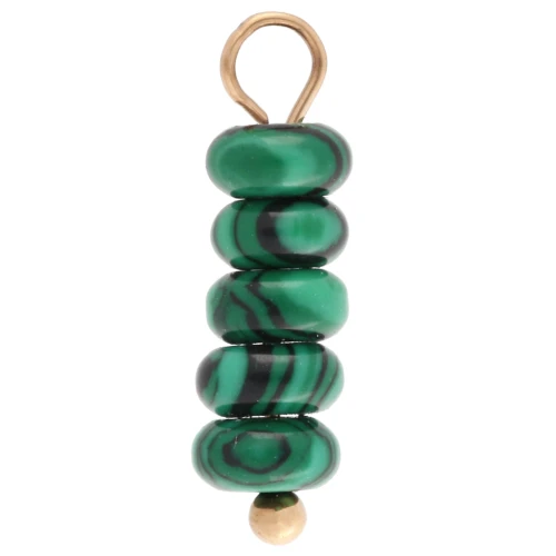 Breloque rondelles 4.5 m imitation Malachite - Acier inox 304 Doré x1