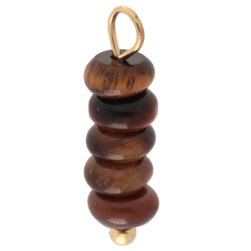 Breloque rondelles 4.5 mm - Pierre gemme Oeil de tigre - Acier inox 304 Doré x1