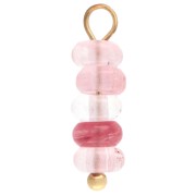 Breloque rondelles 4.5 mm gemme teintée Strawberry quartz - Acier inox 304 Doré