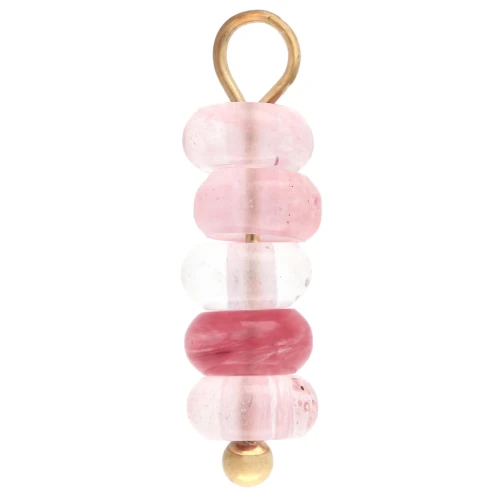 Breloque rondelles 4.5 mm gemme teintée Strawberry quartz - Acier inox 304 Doré