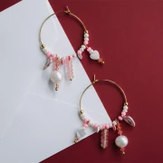 Breloque rondelles 4.5 mm gemme teintée Strawberry quartz - Acier inox 304 Doré