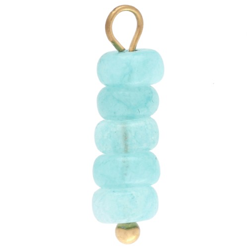 Breloque rondelles 4.5 mm Gemme teintée Aventurine bleue - Acier inox 304 Doré