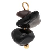 Breloque chips 16 mm pierre gemme Obsidienne - Acier inoxydable 304 Doré x1