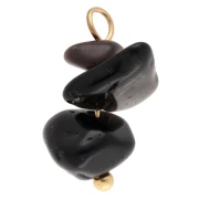 Breloque chips 16 mm pierre gemme Obsidienne - Acier inoxydable 304 Doré x1