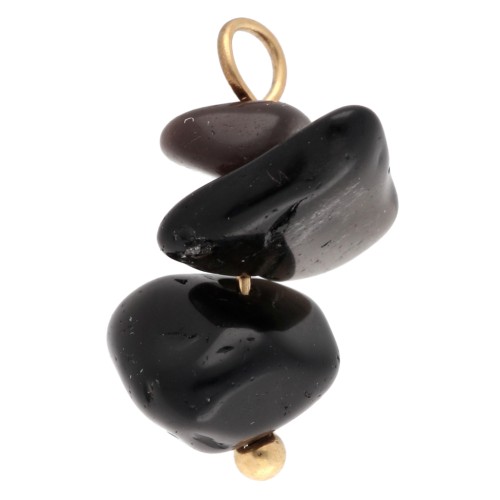 Breloque chips 16 mm pierre gemme Obsidienne - Acier inoxydable 304 Doré x1