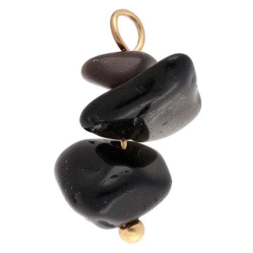 Breloque chips 16 mm pierre gemme Obsidienne - Acier inoxydable 304 Doré x1