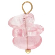 Breloque chips 16 mm gemme teintée Strawberry quartz - Acier inoxydable 304 Doré