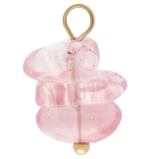 Breloque chips 16 mm gemme teintée Strawberry quartz - Acier inoxydable 304 Doré