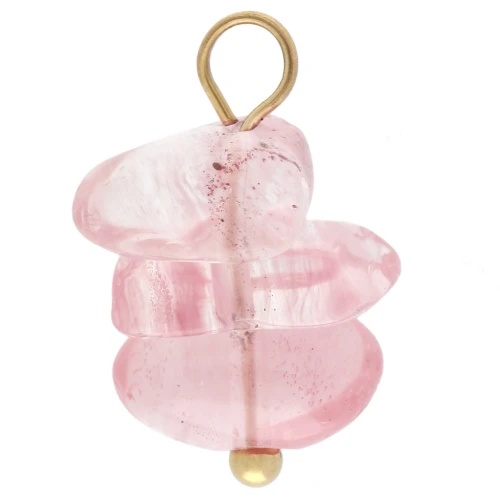 Breloque chips 16 mm gemme teintée Strawberry quartz - Acier inoxydable 304 Doré