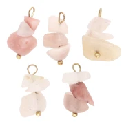 Breloque chips 16 mm pierre gemme Quartz rose - Acier inoxydable 304 Doré x1