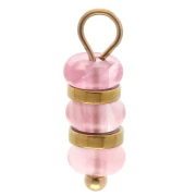 Breloque rondelles 4 mm gemme teintée Strawberry quartz Acier inoxydable 304 Doré