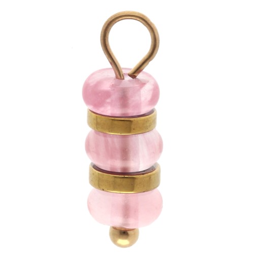 Breloque rondelles 4 mm gemme teintée Strawberry quartz Acier inoxydable 304 Doré