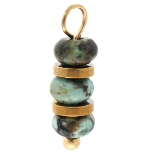 Breloque rondelles 4 mm et Turquoise Africaine - Acier inoxydable 304 Doréx1