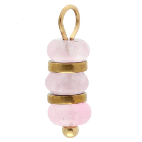 Breloque rondelles 4 mm et pierre gemme Quartz rose - Acier inoxydable 304 Doré x1