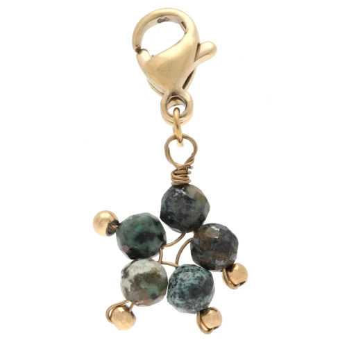 Breloque charms étoile avec fermoir - Acier inox 304 Doré - Turquoise Africaine x1