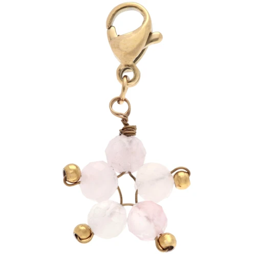 Breloque charms étoile avec fermoir - Acier inox 304 Doré - Quartz rose x1