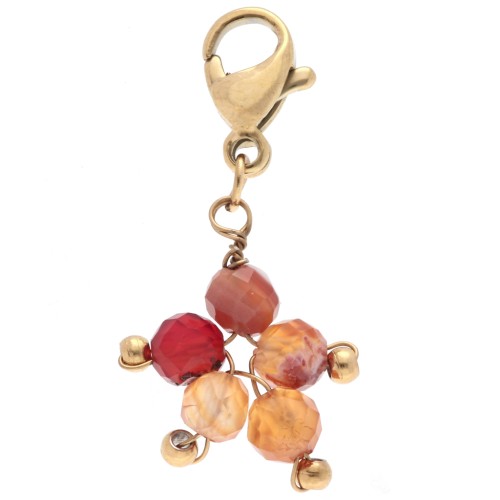Breloque charms étoile avec fermoir - Acier inox 304 Doré - Cornaline x1