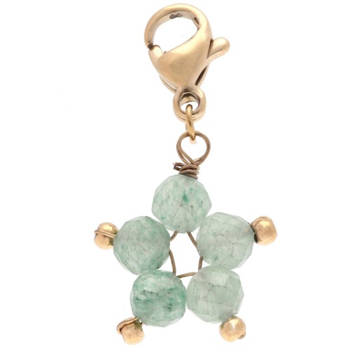 Breloque charms étoile avec fermoir - Acier inox 304 Doré - Aventurine teintée x1