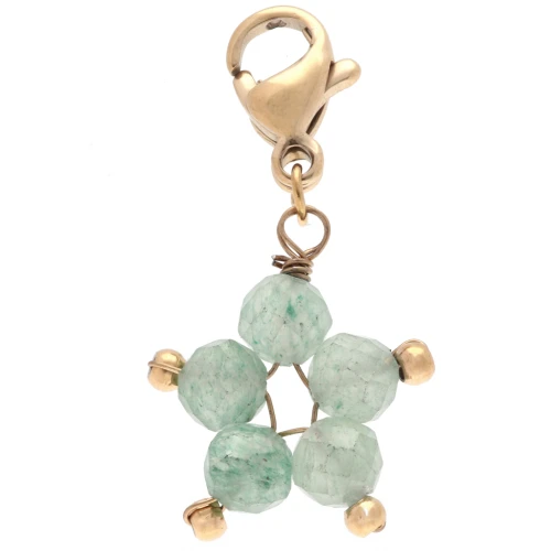 Breloque charms étoile avec fermoir - Acier inox 304 Doré - Aventurine teintée x1