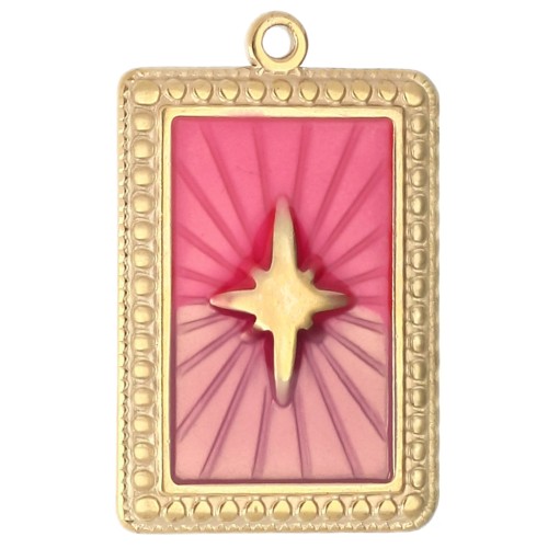 Pendentif rectangle motif étoile résine époxy 28x18 mm Acier inox 304 Doré Rougex1