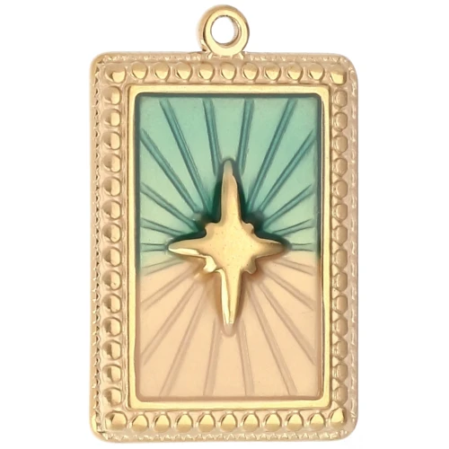 Pendentif rectangle motif étoile résine époxy 28x18 mm Acier inox 304 Doré Bleu x1