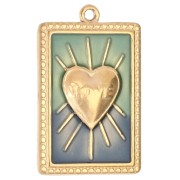 Pendentif rectangle motif coeur résine époxy 28x18 mm Acier inox 304 Doré Bleu x1|raw }}