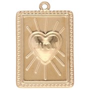 Pendentif rectangle motif coeur résine époxy 28x18 mm Acier inox 304 Doré Bleu x1