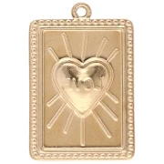 Pendentif rectangle motif coeur résine époxy 28x18 mm Acier inox 304 Doré Bleu x1
