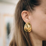 Boucles d'oreilles ovales 47x35 mm effet plissé - Acier inoxydable 304 doré x2