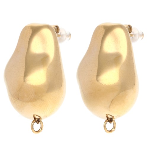 Clous d'oreilles goutte irrégulière 25x18 mm - Acier inoxydable 304 Doré x2