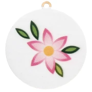 Pendentif rond 20 mm impression UV - Fleur - Acier inox 304L Doré - Rose - Blanc