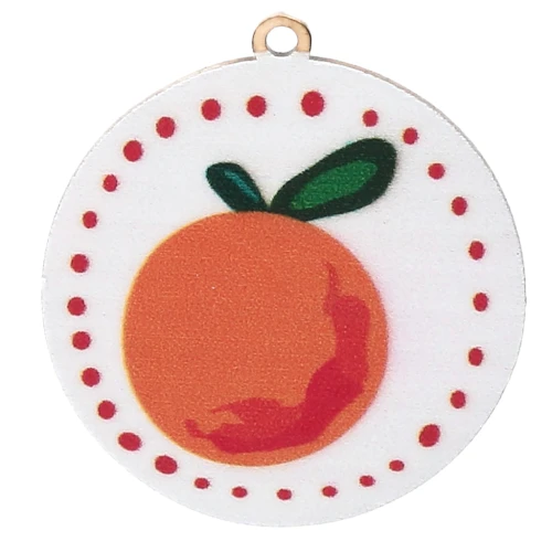 Pendentif rond 20 mm impression UV - Orange - Acier inox 304L Doré - Blanc x1