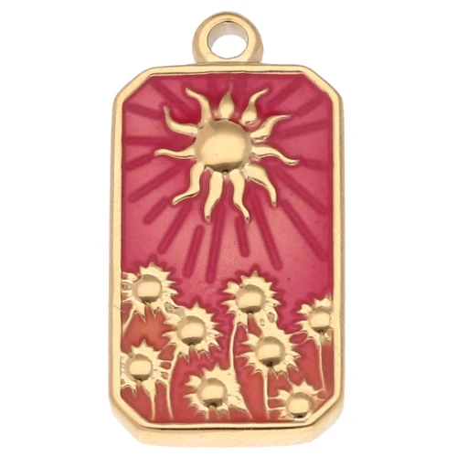 Pendentif rectangle motif Soleil 26x13 mm résine époxy Acier inox 304 Doré Orange