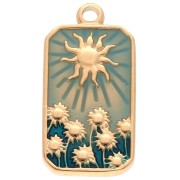 Pendentif rectangle motif Soleil 26x13 mm résine époxy Acier inox 304 Doré Bleu|raw }}