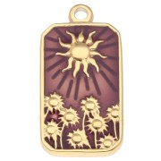 Pendentif rectangle motif Soleil 26x13 mm résine époxy Acier inox 304 Doré Violet|raw }}