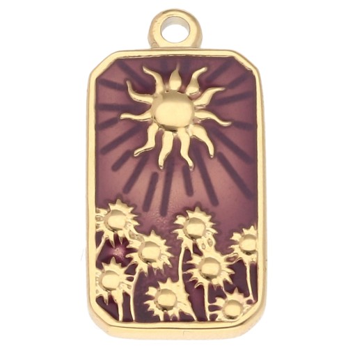 Pendentif rectangle motif Soleil 26x13 mm résine époxy Acier inox 304 Doré Violet