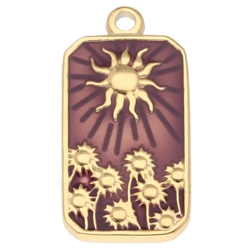 Pendentif rectangle motif Soleil 26x13 mm résine époxy Acier inox 304 Doré Violet