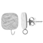 Clous d'oreilles carrés martelés 14x10 mm - Acier inoxydable 316L x2|raw }}
