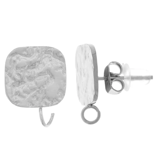 Clous d'oreilles carrés martelés 14x10 mm - Acier inoxydable 316L x2