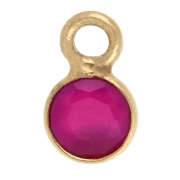 Breloque ronde facettée 5 mm gemme teintée - Calcédoine rose - Doré à l'or fin x1
