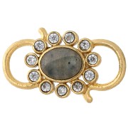 Intercalaire 25x14 mm oxydes de Zirconium et gemme - Doré à l'or fin - Labradorite|raw }}