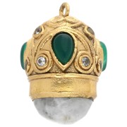 Pendentif ethnique 20x15mm CZ & gemme - Doré Or fin - Pierre de Lune - Onyx vert