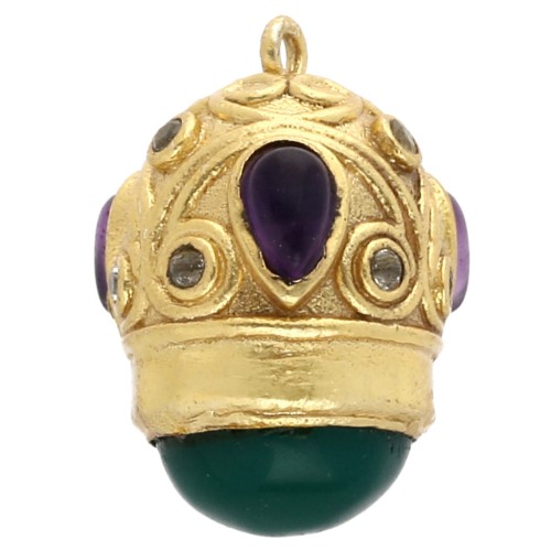Pendentif ethnique 20x15mm CZ & pierre gemme - Doré Or fin - Amethyste - Onyx vert